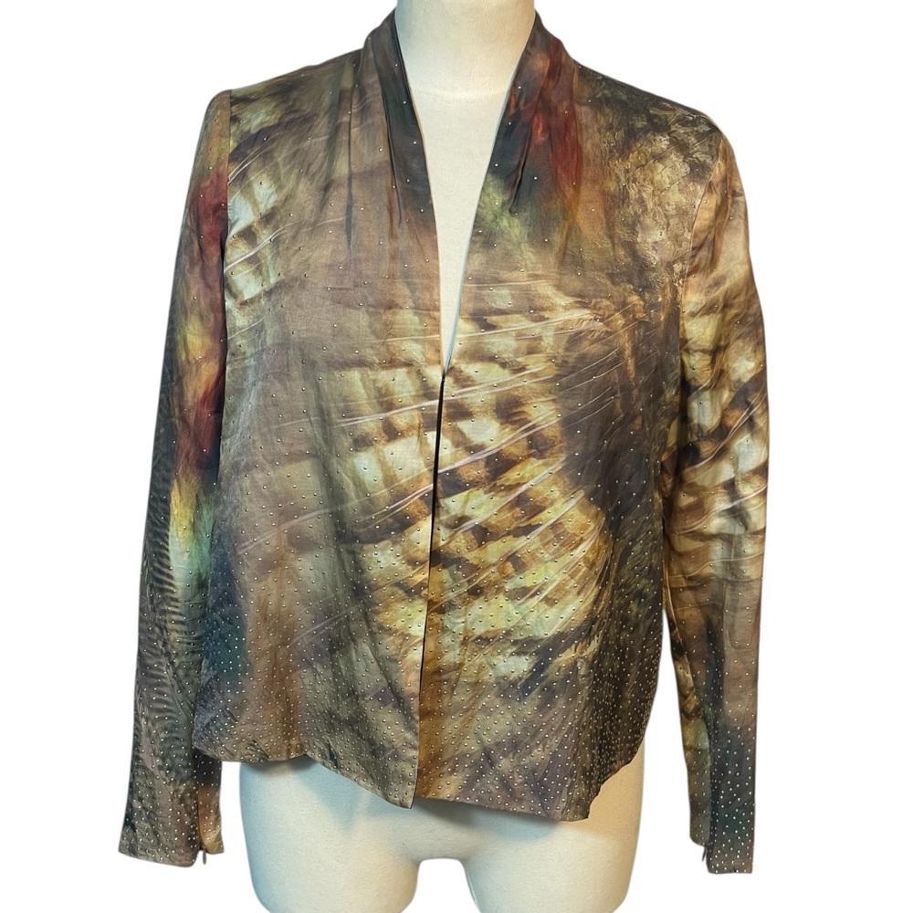 Ted Baker London Langley Silk Blend Brown Gold Open Front Studded Jacket US M